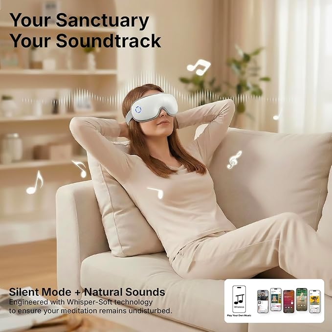 Eye Massager with Heat, Bluetooth Music – Heated Eye Mask for Migraine Relief, Dry Eyes, Eye Strain, Dark Circles, Rechargeable, Portable Sleep Mask – Gifts for Women Men Mom Dad