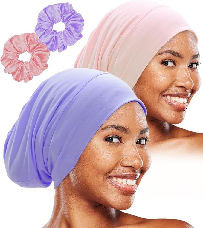 Sleep Cap Bonnet for Sleeping Black Women, Adjustable Cooling Ice Silk Lined Bonnet for Curly Braids Hair Cover Beanie Hat