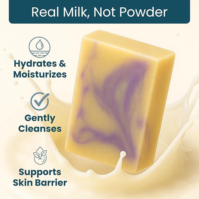French Lavender Soap Bars (3 Pack) - Goat Milk Soap for Men & Women - Natural, Handmade w/Real Milk - Dry Skin, Hands/Body - Premium, Gentle, No Dyes - (Large, 5oz)
