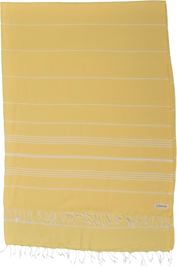 Bersuse Towels Anatolia XL Beach Blanket Throw Blanket Turkish Towel 100% Cotton Extra-Large Quick-Dry Lightweight Premium Peshtemal Towel - 61x82 Inches, Yellow (Set of 3)