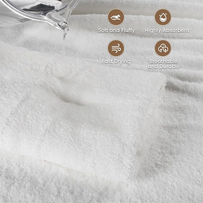 SEMAXE White Bath Towel, 100% Cotton Bath Towel with Hanging Loop, 55 x 27 Inch, Soft Absorbent & Quick Dry, for Bathroom & Travel