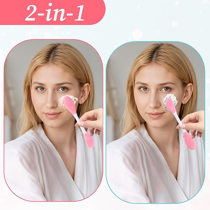 4 Pcs 2 in 1 Double-Sided Facial Scrubber Brush Tool, Facial Cleansing Brush, Face Masks Skincare Brushes for Pore Cleansing, Remove Blackheads, Makeup Skincare Removal