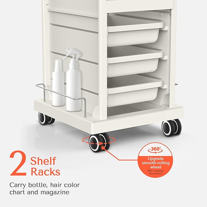 TASALON Salon Trolley Cart for Salon Station - Space Saving Salon Rolling Cart for Extra Storage - Hair Salon Beauty Cart - 6-Tray Salon Cart - Multipurpose Tool Cart - Tattoo Tray-White