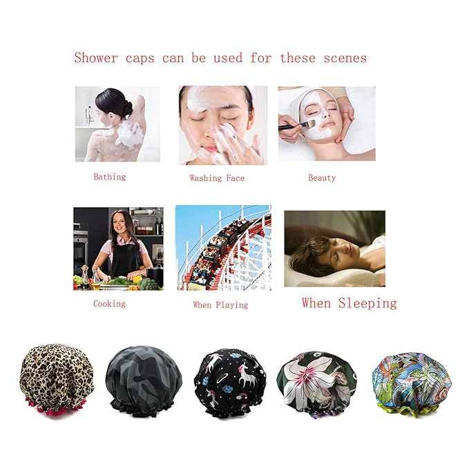Shower Cap for Women,1 Pcs Shower Hat Waterproof-Double Layer-Reusable Elastic Bath Caps for Girls Spa Home Use,Hotel and Hair Salon …