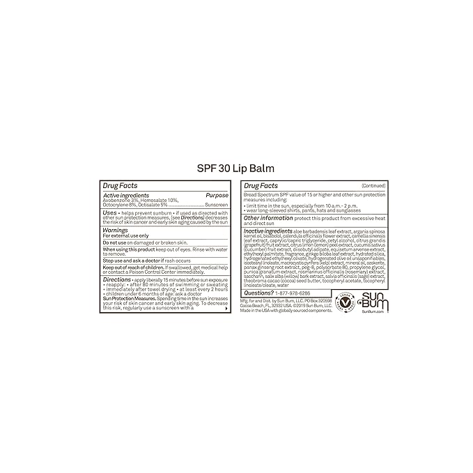 Sun Bum SPF 30 Sunscreen Coconut Lip Balm - Moisturizing Aloe Vera and Vitamin E - Vegan and Cruelty Free - Broad Spectrum UVA/UVB Lip Protection - 0.15 oz Stick