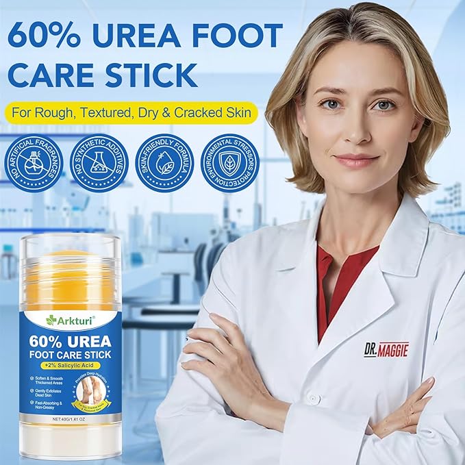 Urea Cream, Maximum Strength Urea Foot Cream, 60% Urea Cream Stick plus 2% Salicylic Acid Callus Remover for Dry Cracked Heels, Hands, Knees, Exfoliating Moisturizer, Dead Skin Remover Foot Balm 1.4OZ