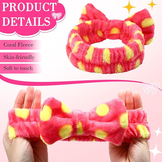 WILLBOND 24 Pieces Spa Headband Bulk Skincare Headbands Face Wash Makeup Hairband Bow Facial Washing Face Head Wraps Adjustable Soft Flannel Towel for Women Shower (Casual)