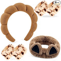 Zkptops 6Pcs Spa Headband for Washing Face Wristband Set Sponge Makeup Skincare Terry Cloth Headband Bubble Soft Cat Ears Hairband Women Puffy Padded Headwear Non Slip Hair Accessory(Khaki)