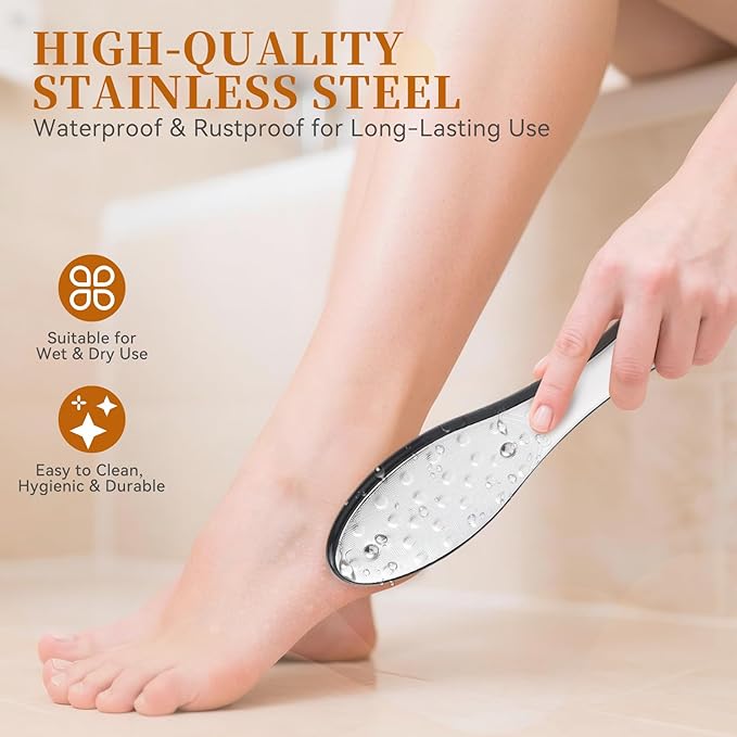 Foot Callus Remover for Feet, Metal Foot File Scraper, Stainless Steel Dual Sided Pedicure Tool Professional Rasp for Hard Skin, Cracked Heels, Wet Dry Use