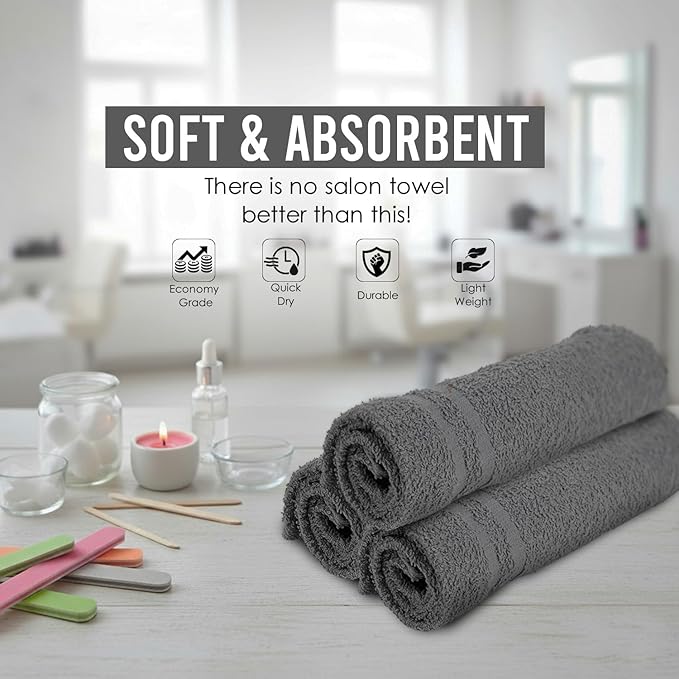 Salon Towels – 50 Pack Grey Hand Towels 100% Cotton Spa Towels – 16x27 inches Highly Absorbable Facial Towels Gym Towels Hair Towels and Face Towels Bulk Small Towels (Not Bleach Proof)