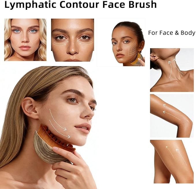 2026 Upgrade Lymphatic Face Brush, 2-in-1 Manual Massager for Lymphatic Drainage & Facial Cleansing, Contour Brush to Anti Puffiness, Sculpt Face & Enhance Absorption, with Durable Soft Bristles