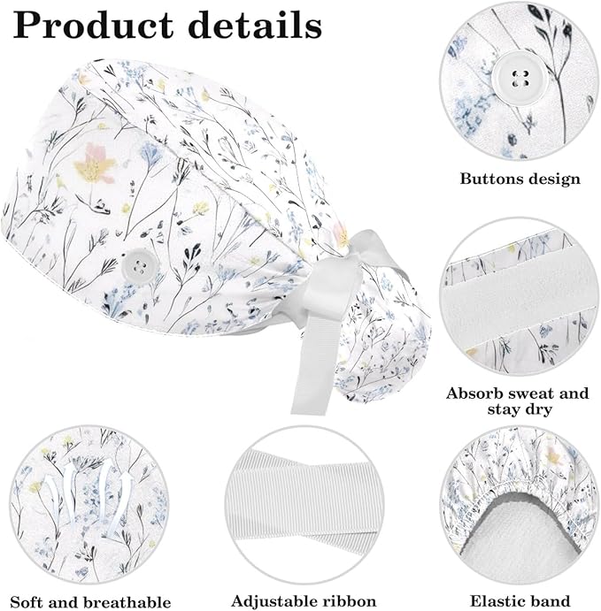Scrub Cap with Hair Scrunchy, Ponytail Holder Surgical Cap
