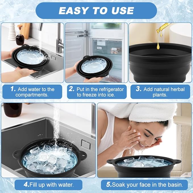 Face Bowl for Ice with Built-In Ice Tray, Collapsible Silicone Facial Ices Bath Bowl for Cold Plunge Therapys, Skin Tightening & Acne Relief, Portable Spa Tool for Home Travel (COLOR:black)
