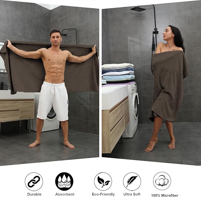 Smuge Extra Large Bath Towel Sheet Set 35x70 Inches - Oversized Bath Towels Set,Large Microfiber - Quick Dry,Lightweight,Super Soft,Highly Absorbent Towel Set for Bathroom,Pack of 4(Seal Brown)