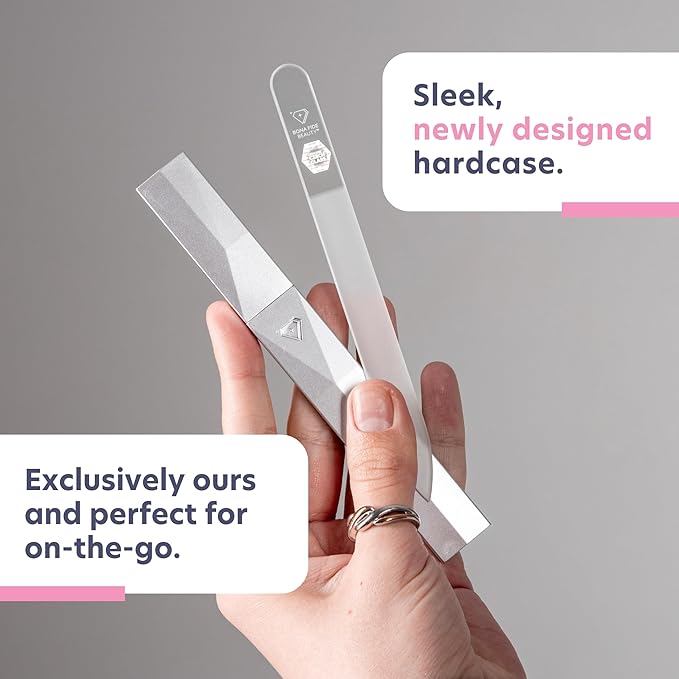 Bona Fide Beauty Czech Glass Nail Files for Natural Nails (Clear) - 1Pc Crystal Nail Filer, Nano Glass File with Case Handcrafted in the Czech Republic