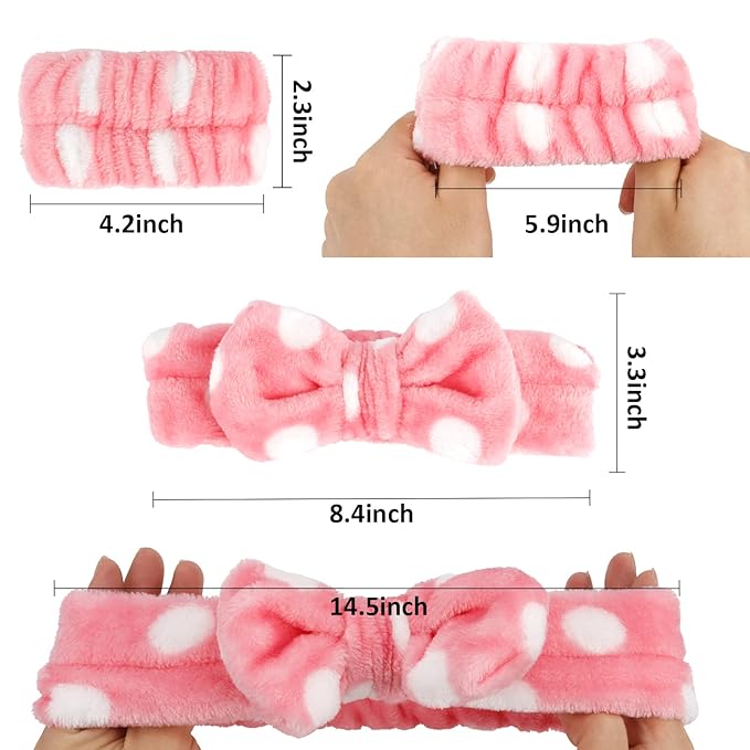 WHAVEL 6PCS Spa Headband and Wristbands Set, Face Wash Headband Wrist Bands for Washing Face Makeup Skincare Hair Band Skin Care Accessories Tools