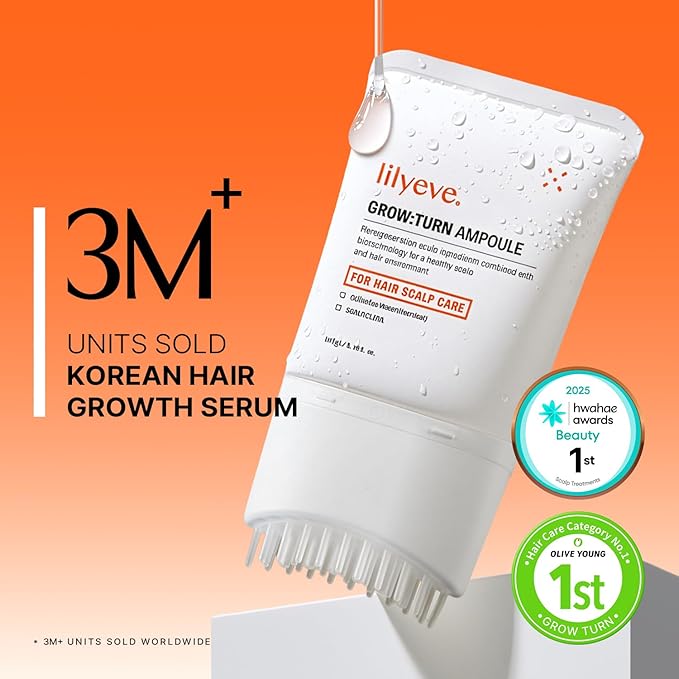 lilyeve GROWTURN Hair Growth Serum with Built-in Brush, Heartleaf-Derived Exosomes to Revitalize, Korean Hair Care, 3.38 fl. oz. (Pack of 4)