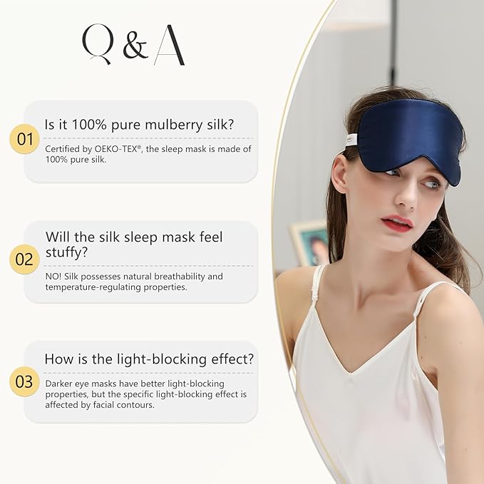ZIMASILK 100% Natural Silk Sleep Mask Blindfold,Adjustable Super-Smooth Soft Eye Mask for Sleep with Bag(Royal Blue)