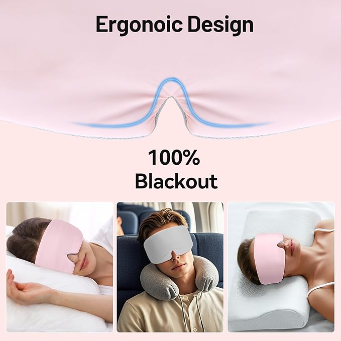 LOVE EYE Dual Side Sleep Mask,Ice Silk Eye Sleeping Mask & Blindfold with Adjustable Strap,Warm and Cool Side Total Blackout Eye Covers for Women Men Sleep Travel Nap (Pink)