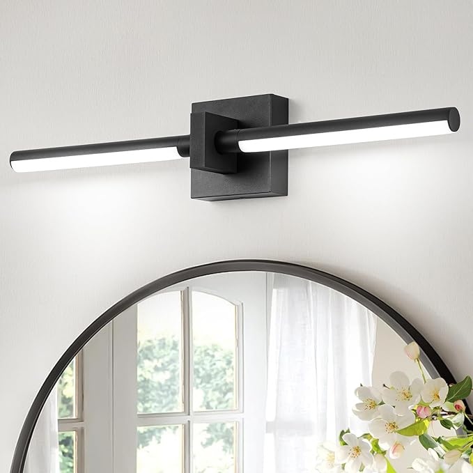 EDISLIVE Modern Dimmable LED Vanity Light 360° Rotatable Bathroom Vanity Wall Lighting Fixtures, 23.2 in Mirror Wall Sconce Fixtures for Bathroom Bedroom Makeup Living Room,6000K(Black)