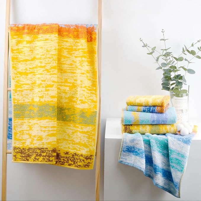 SEMAXE Colorful Striped Bath Towel, 100% Cotton Bath Towel with Hanging Loop, 55 x 27 Inch, Soft Absorbent & Quick Dry, for Bathroom & Travel
