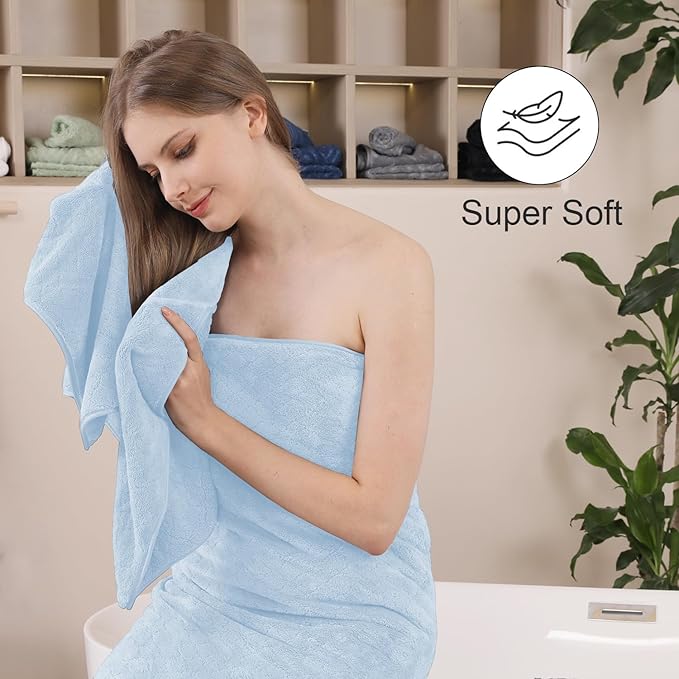 8-Piece Blue Bath Towels Set,2 Oversized Large Bath Towels Sheet,2 Hand Towels and 4 Washcloths - 600 GSM Soft Luxury Towel Set,Highly Absorbent Quick Dry Towel Collection for Bathroom,Hotel and Spa
