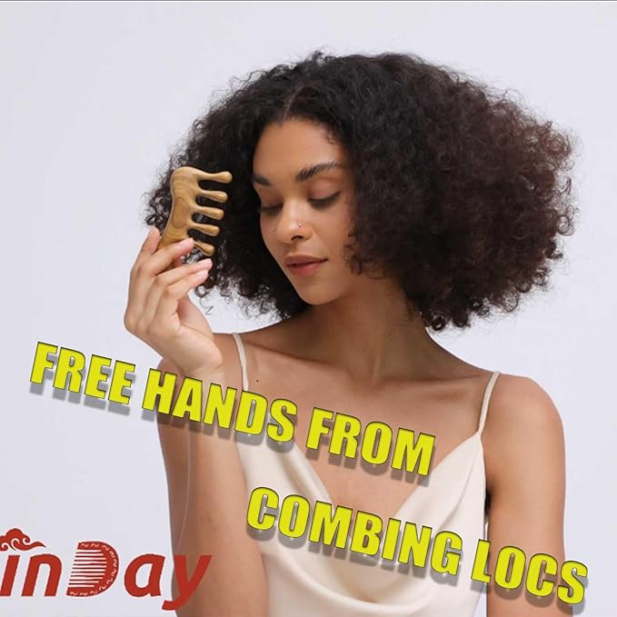Wooden Loc Comb - Scalp Massage, Gua Sha, Sandalwood Wood Head Massager for Hair Growth, Women and Men