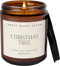 Sweet Water Decor Christmas Tree Candle - Pine Needles, Cedarwood, Cypress, and Evergreen Soy Holiday Scented Candles for Home - 9oz Amber Jar Candle, 40+ Hour Burn Time, Made in The USA