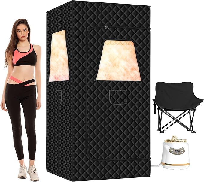 Springspa Portable Steam Sauna Box with 3L & 1500W±10%, Personal Sauna Tent with 9 Adjustable Heat Levels, Steam Sauna Full Body for Home, Foldable Chair, Extra Large Size 3' x 3' x 5.9'