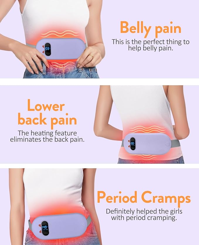 Portable Heating Pad for Period Cramps: Cordless Menstrual Heating Pad with 6 Heat Levels and 6 Massage Modes, 3s Fast Heating Gift for Women and Girl(Purple)