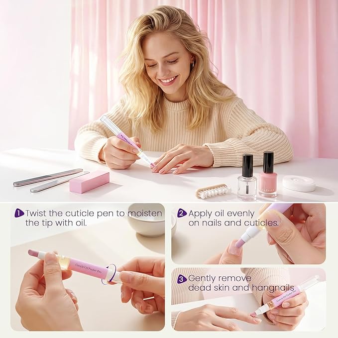 2-in-1 Cuticle Oil Pusher Pen,2026 New Ceramic Cuticle Pusher Oil Pen,Ceramic Cuticle Pen for Nails,Nail Care Tool for Dry Damaged Nails Hangnails Moisturize Polish Brighten 2Pcs