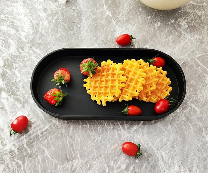 Black Small Tray (11.8 inch), 3 Pack Oval Tray for Kitchen Counter, Bathtub Bathroom Vanity Items, Countertop Organizer, Coffee Accessory, Bar, Serving Seasoning, Salt and Pepper, Soap.