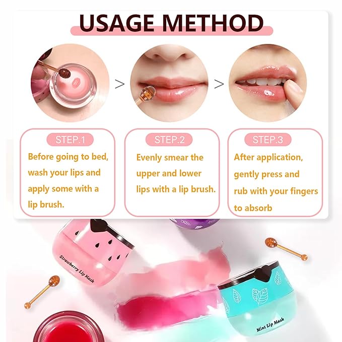 6 PCS Honey Lip Mask, Strawberry & Watermelon & Coconut & Cherry & Apple Lime Lip Sleeping Mask Propolis Moisturizing Lip Balm with Stick, Nourish Repairs And Prevents Chapped Lips (6 Flavors)