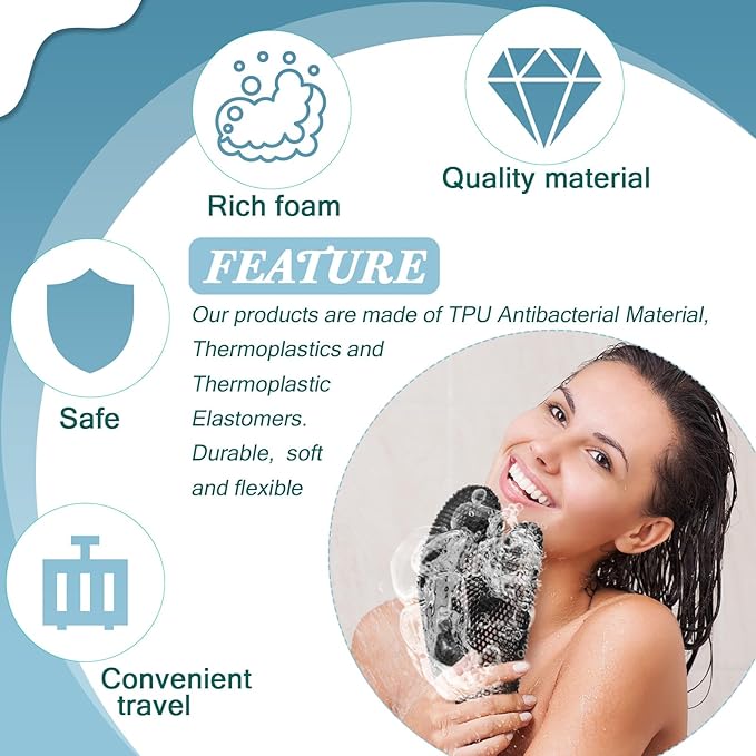 Karenhi 2 Pcs Honeycomb Exfoliating Glove Bath Mitt Body Spa Scrubber, Honeycomb Exfoliator Glove for Body Shower, Scrubber Sponge Shower Loofah, Quick Drying (Black,Grey)