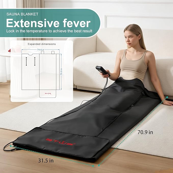 Infrared Sauna Blanket –Low EMF Safe with Support Pillow,Size 6 ft x 2.6 ft,Durable PU Leather Cover Detox & Relaxation at Home Adjustable Timer,5 Pcs Detox Bags,Gifts for Family