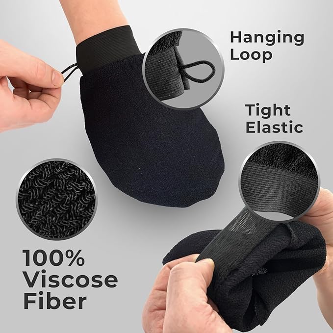 GUARD&MARINE Korean Exfoliating Mitts – Authentic Kessa Gloves Inspired by Turkish & Moroccan Hammam – Deep Body Scrubber for Dead Skin Removal, Tan Prep & KP – 2-Pack Shower Mitts