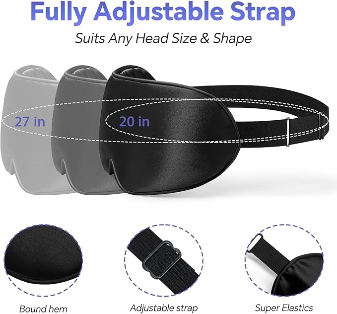 Silk Sleep Mask – 2 Pack Silk Eye Mask for Sleeping, Adjustable Strap, 100% Blackout, Soft Travel & Home Sleep Shade Cover for Women & Men (Black & Black)