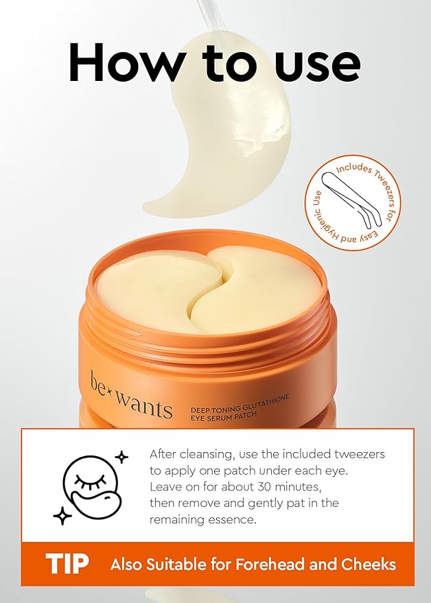 bewants Deep Toning Glutathione Eye Serum Patch | Korean Retinol and Caffeine Eye Patches | Advanced Glutathione Skincare Gel Patch | 60 Undereye Mask Patches | Mothers Day Gift