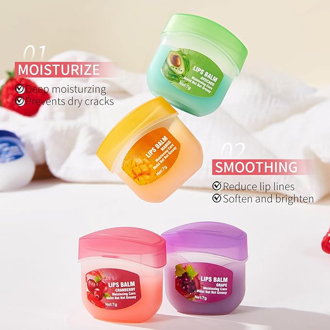 8Piece Set Lip Balm, Moisturizing Lip Care Kit, 8 Fruit Flavored Lip Masks, 4-in-1 Lip Treatment, Suitable for Dry Skin, Smooths Lip Lines, Hydrating Lipstick, Long-Lasting Effect, Natural Finish