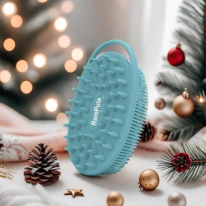 RamPula Silicone Body Scrubber, Silicone Loofah, Quick-Dry Exfoliating Body Brush for Wet or Dry Brushing, More Hygienic Than Traditional Loofah, Long-Bristle Brush, Eucalyptus Green and Starlight