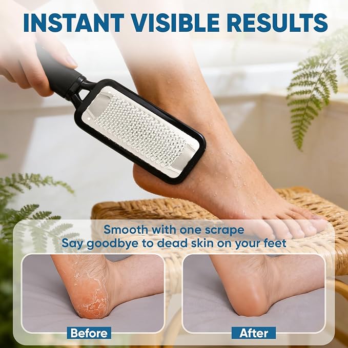 TEAWOO Foot File Callus Remover, Large Stainless Steel Foot Rasp, Heavy Duty Foot Scraper for Dead Skin and Hard Heels, Waterproof Pedicure Tools for at Home Foot Care
