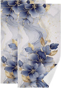 Abstract Blue Golden Floral Leaves Hand Towels for Bathroom Set of 2,Navy White Marble Floral Decorative Bathroom Towels for Bath,Face,Hair,Soft Absorbent Dish Towels for Kitchen Decor 28"x14"