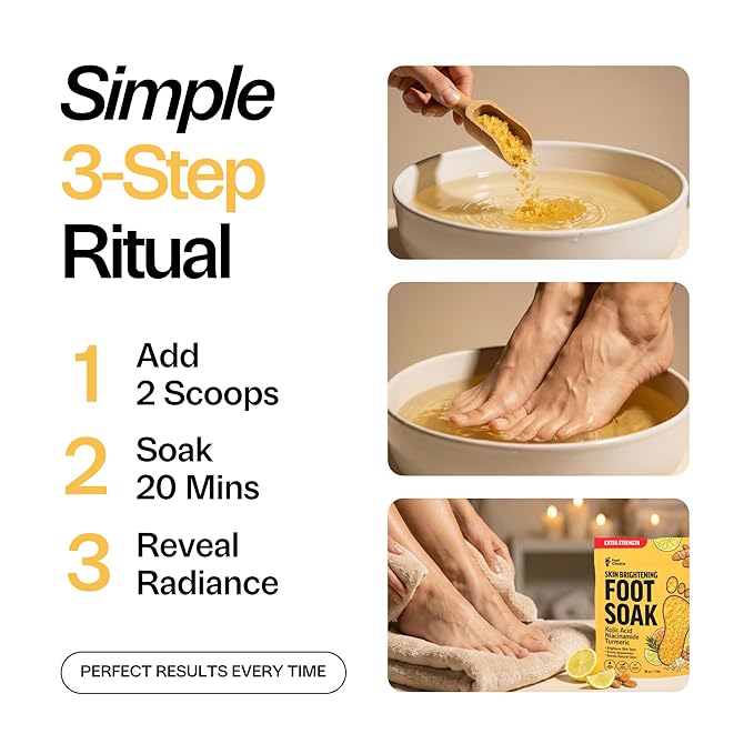 Skin Brightening Foot Soak with Kojic Acid & Niacinamide - Evens Skin Tone, Boosts Glow & Softens Calluses - Turmeric & Vitamin C - 1lb
