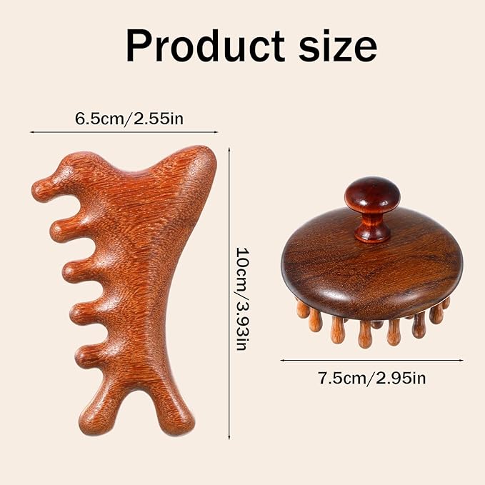 SynHHergyx Wooden Scalp Massager Comb, 2 Pcs Sandalwood Scalp Massager Hair Growth Portable Manual Head Massage Tool Handheld Gua Sha Tool for Woman Men Wet Dry Hair Relaxation Body Head Scalps Care