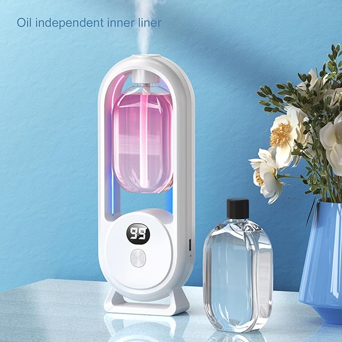 Wall Mounted Essential Oil Diffuser, 5 Modes Dual Display Colourful Night Light Rechargeable Ultrasonic Atomization Aromatherapy Humidifier, Air Freshener for Home Large Room Bath