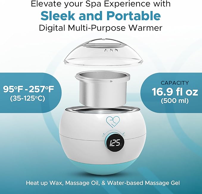 Multi-Purpose Oil & Massage Gel Warmer, Electric Wax Melter, Includes Aluminum Warming Pot (16.9 fl oz), Knob Dial to Adjust Temperature (95F to 257F), with LCD Screen