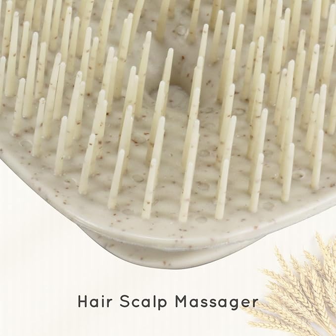 Ecoed 2 PC Scalp Massager Shampoo Brush, Scalp Scrubber & Exfoliator for Dandruff Removal, Wet & Dry Hair and Detangler for Men and Women, Suitable for Short Medium Hair (Natural)