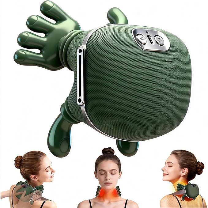 Neck and Back Massager with Fingers & Heat - for Pain Relief Deep Tissue, Real Touch Portable Electric Bionic Hand Shiatsu Cervical Head & Shoulder Massager Pillow for Muscle Relaxation, Gifts