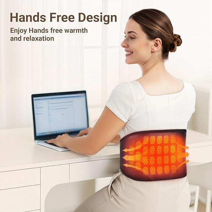 Comfytemp Far Infrared Back Heating Pad for Lower Back, FSA Eligible HSA 50 Tourmaline Natural Stones Deeper FIR Heated Waist Belt, 6 Heat 8 Timer, Birthday Gifts for Mom Dad(No Massage or Battery)
