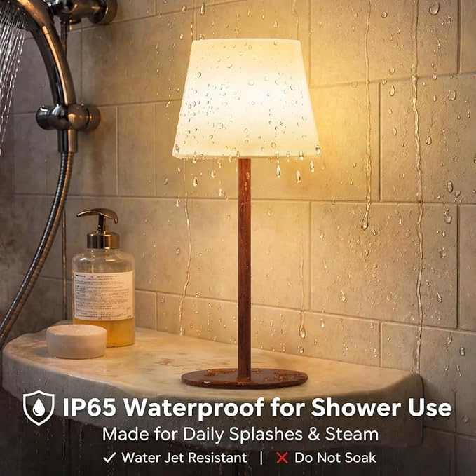 EZVALO Spa-Like Shower Lamp – IP65 Waterproof Bathroom Lamp, 4500mAh Rechargeable Cordless Mood Light, 3 Color Temps for Relaxing Bathroom & Bathtub Experience (2 Pack)